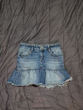Justice Light Wash Denim Ruffle Mini Skirt